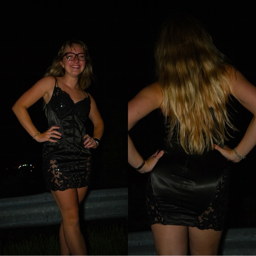 Windsor Black Satin and Lace Chemise